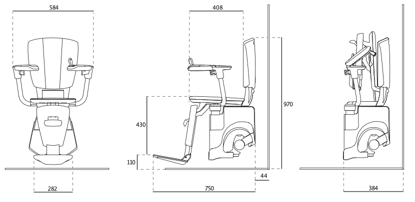 Wymiary schemat krzesełko schodowe Flow 2
